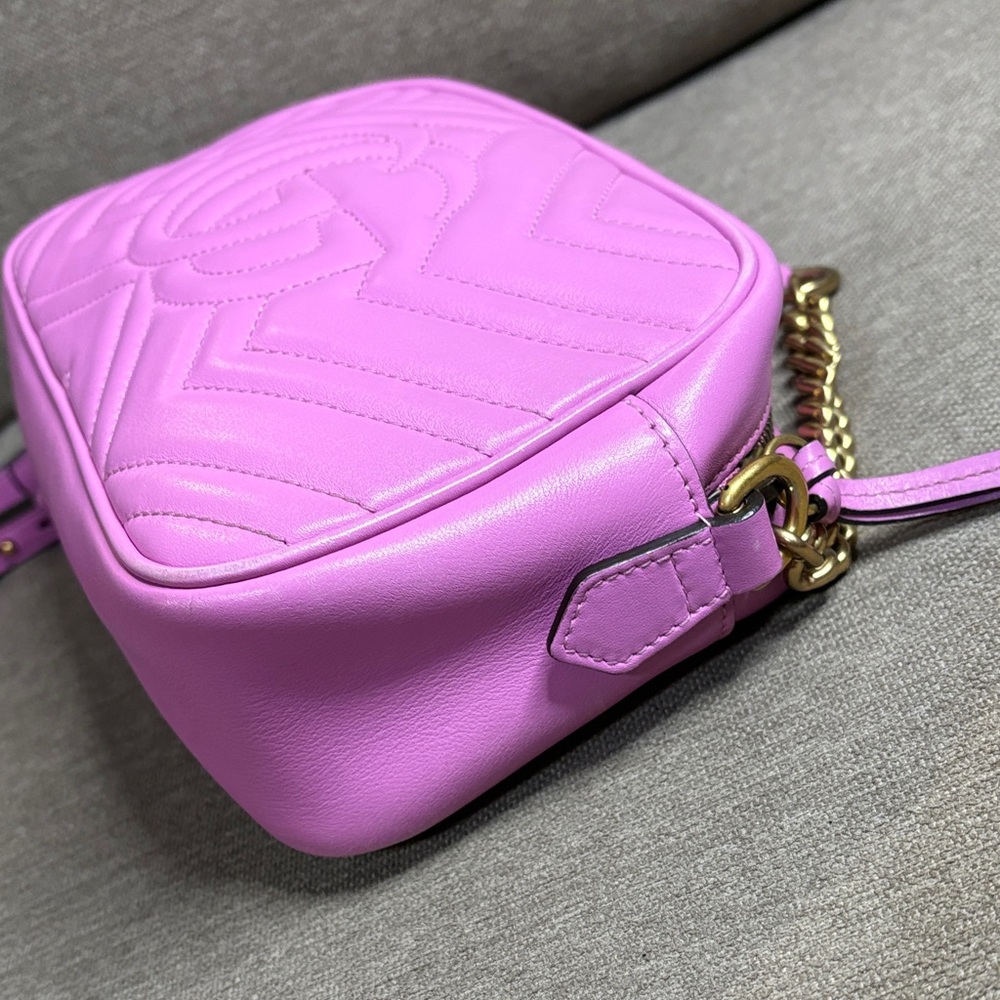Gucci GG  Marmont Small  Matelassé Lavender Pink Leather Crossbody Authentic - Picture 9 of 11